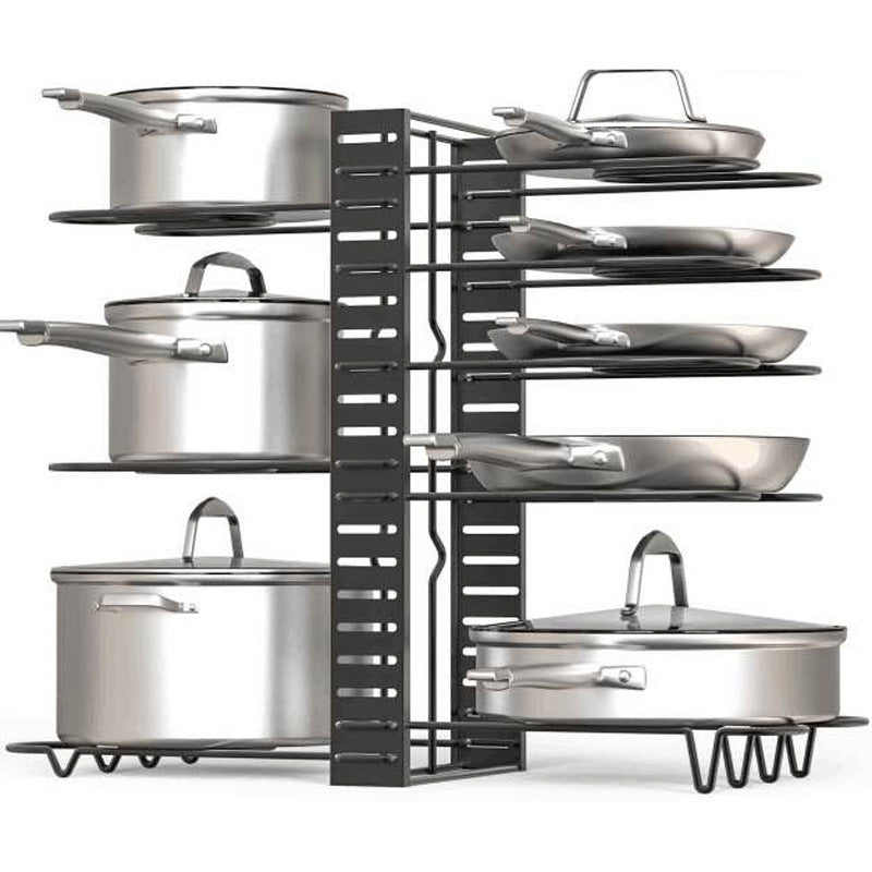 Adjustable 8-Tier Pan & Lid Organizer Rack — Steel