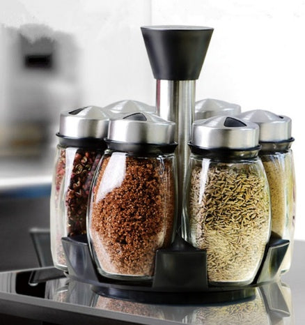 Rotating Spice Rack with Glass Shaker Jars