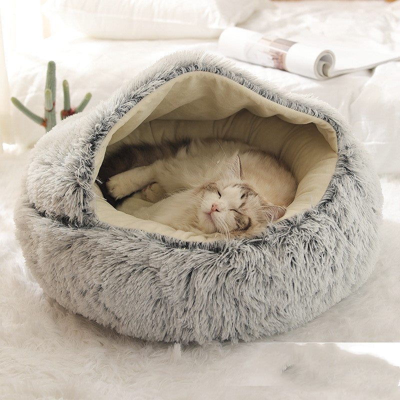 Plush Hooded Pet Bed for Cats & Small Dogs