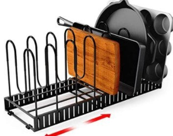 Adjustable 8-Tier Pan & Lid Organizer Rack — Steel