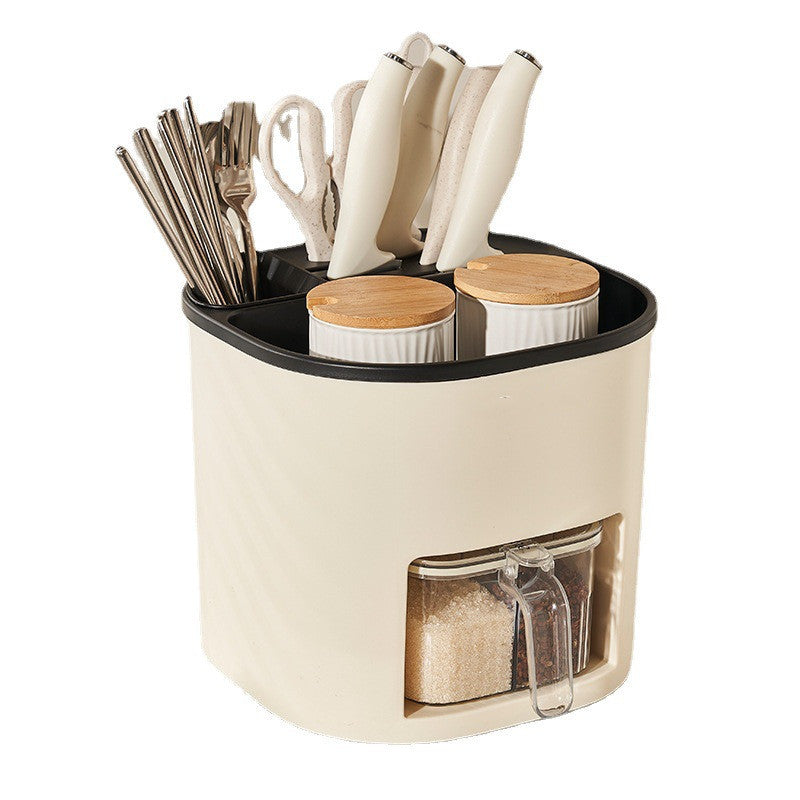 Rotating Utensil Holder with Spice Drawer — 360° Base