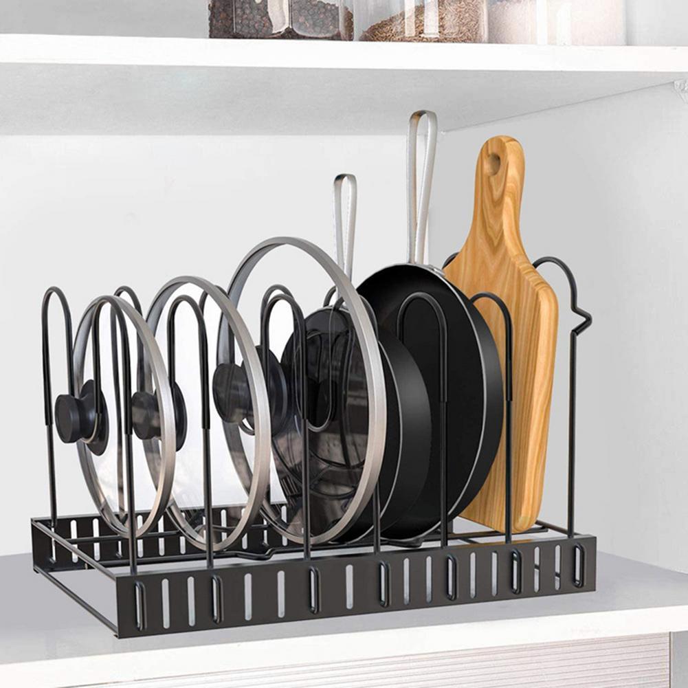 Adjustable 8-Tier Pan & Lid Organizer Rack — Steel