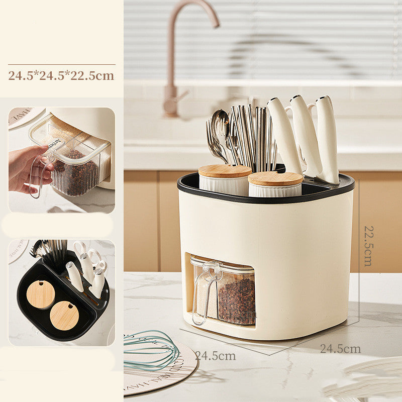 Rotating Utensil Holder with Spice Drawer — 360° Base