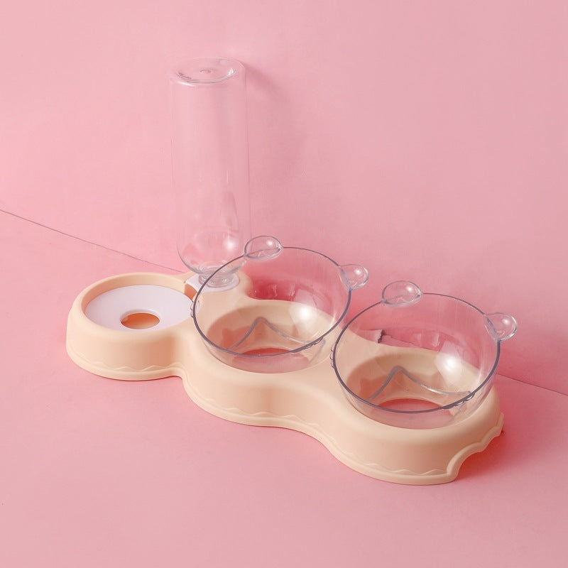 Gravity Pet Feeder with Water Bottle & Double Bowls