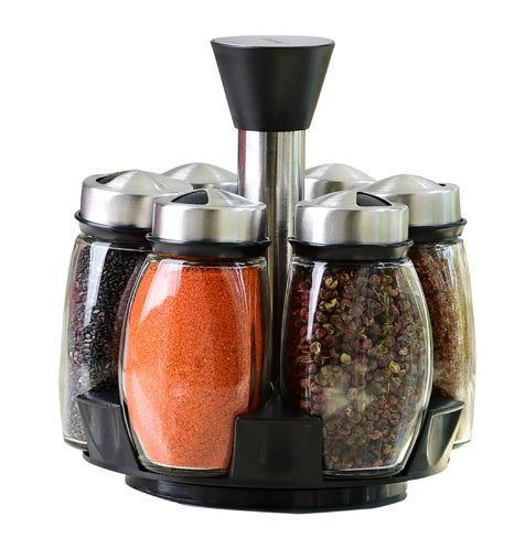 Rotating Spice Rack with Glass Shaker Jars