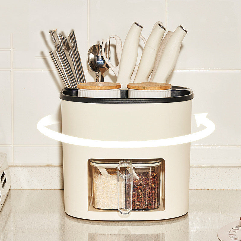 Rotating Utensil Holder with Spice Drawer — 360° Base
