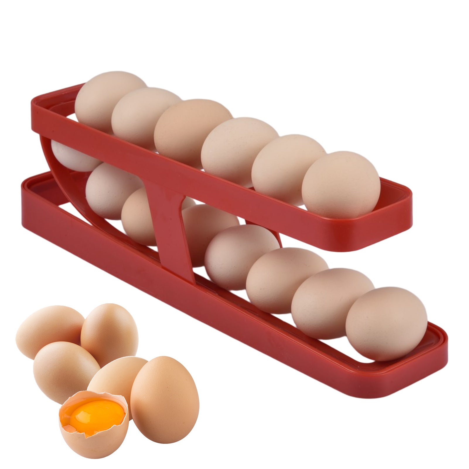 Rolling Egg Dispenser Rack for the Fridge, 2-Tier