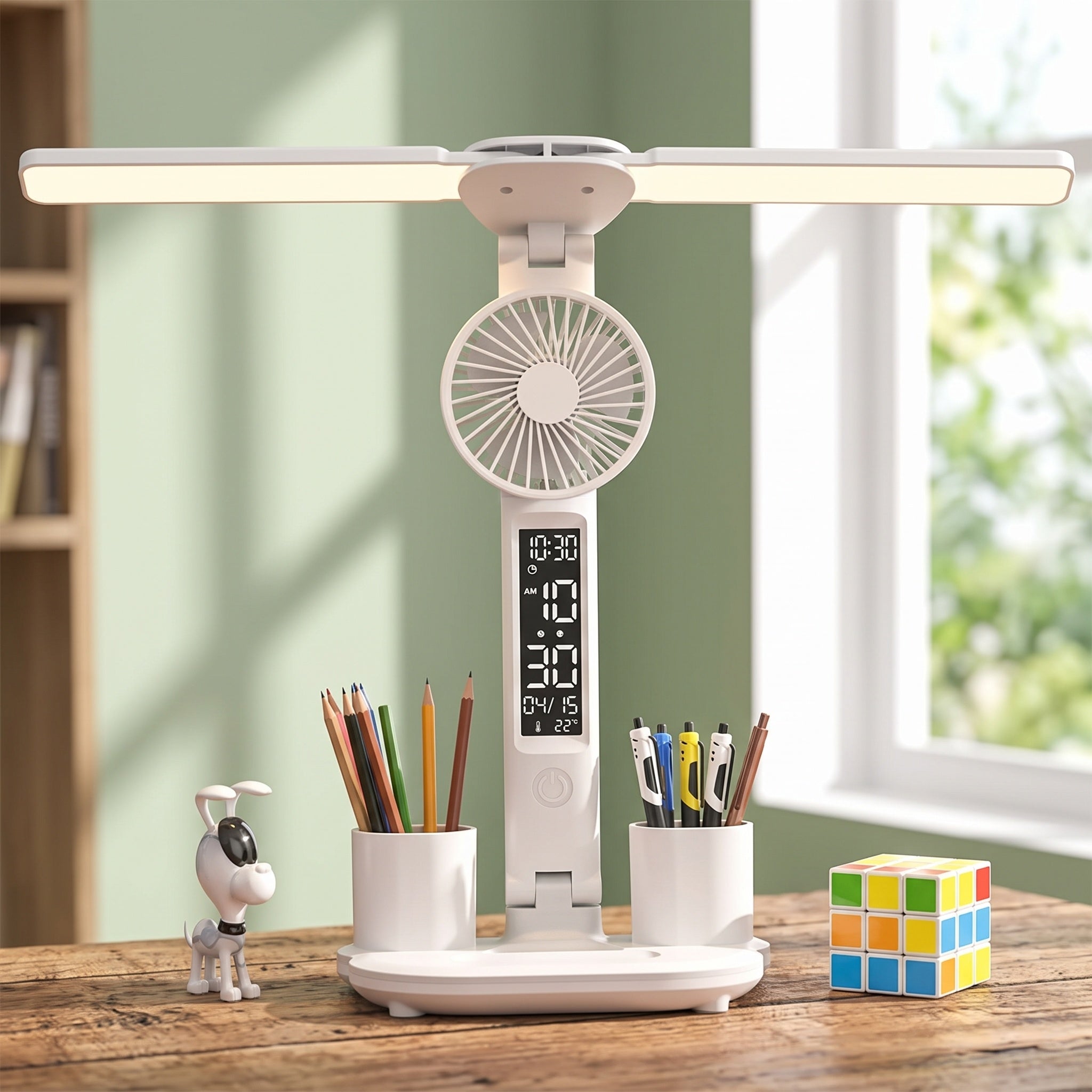 Folding Desk Lamp with Fan & Pen Holder