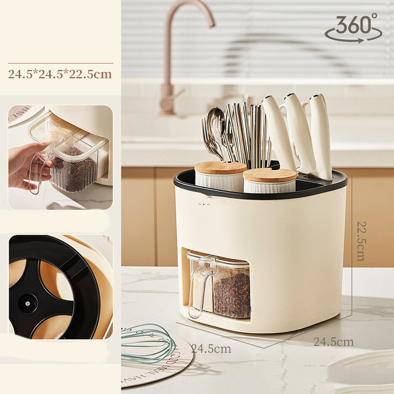 Rotating Utensil Holder with Spice Drawer — 360° Base