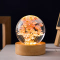 Real Flower Crystal Ball Lamp on Wooden Base