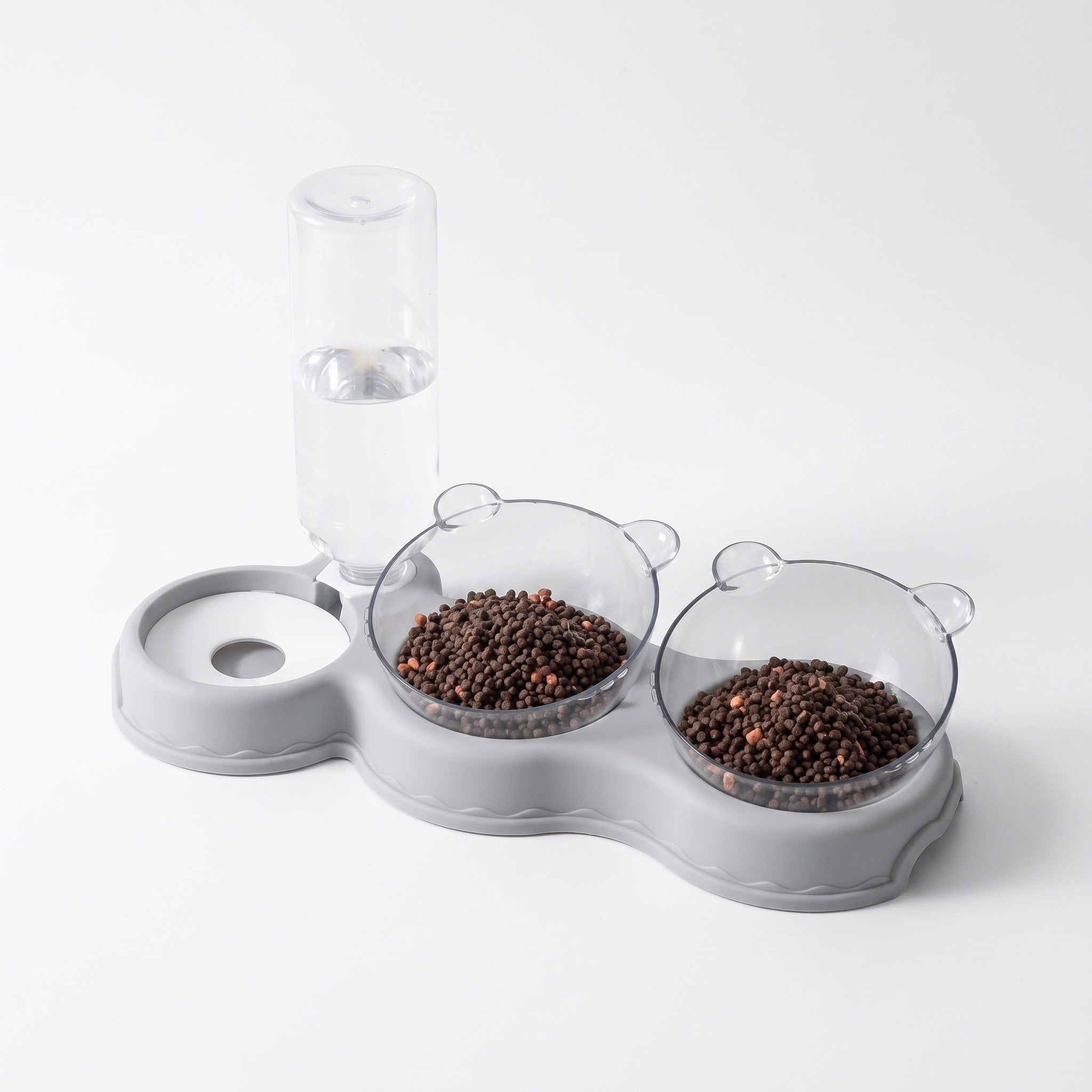 Gravity Pet Feeder with Water Bottle & Double Bowls