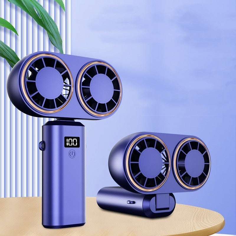 Handheld Folding Fan with Dual Heads & Display