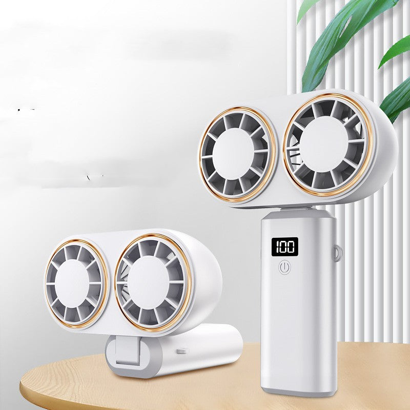 Handheld Folding Fan with Dual Heads & Display