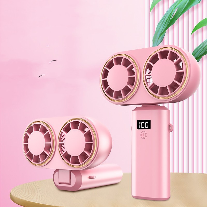 Handheld Folding Fan with Dual Heads & Display