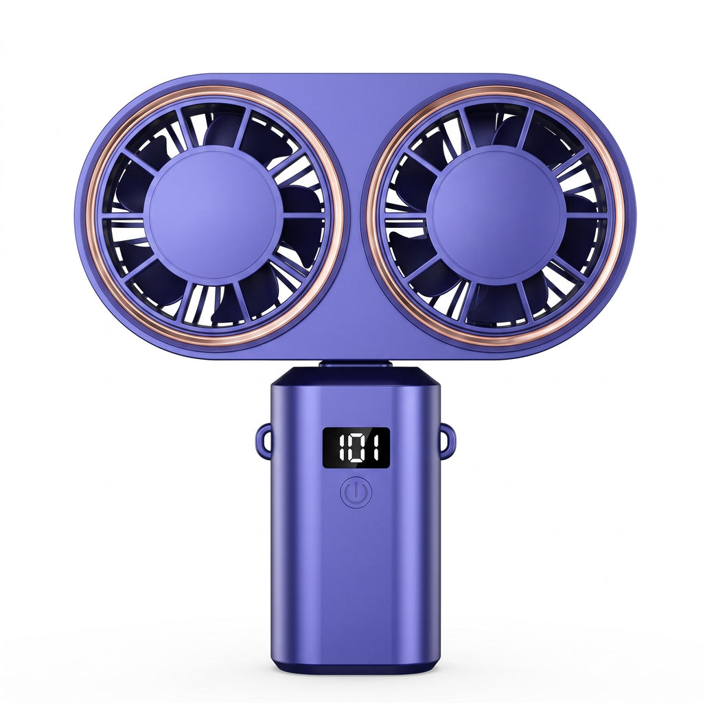 Handheld Folding Fan with Dual Heads & Display