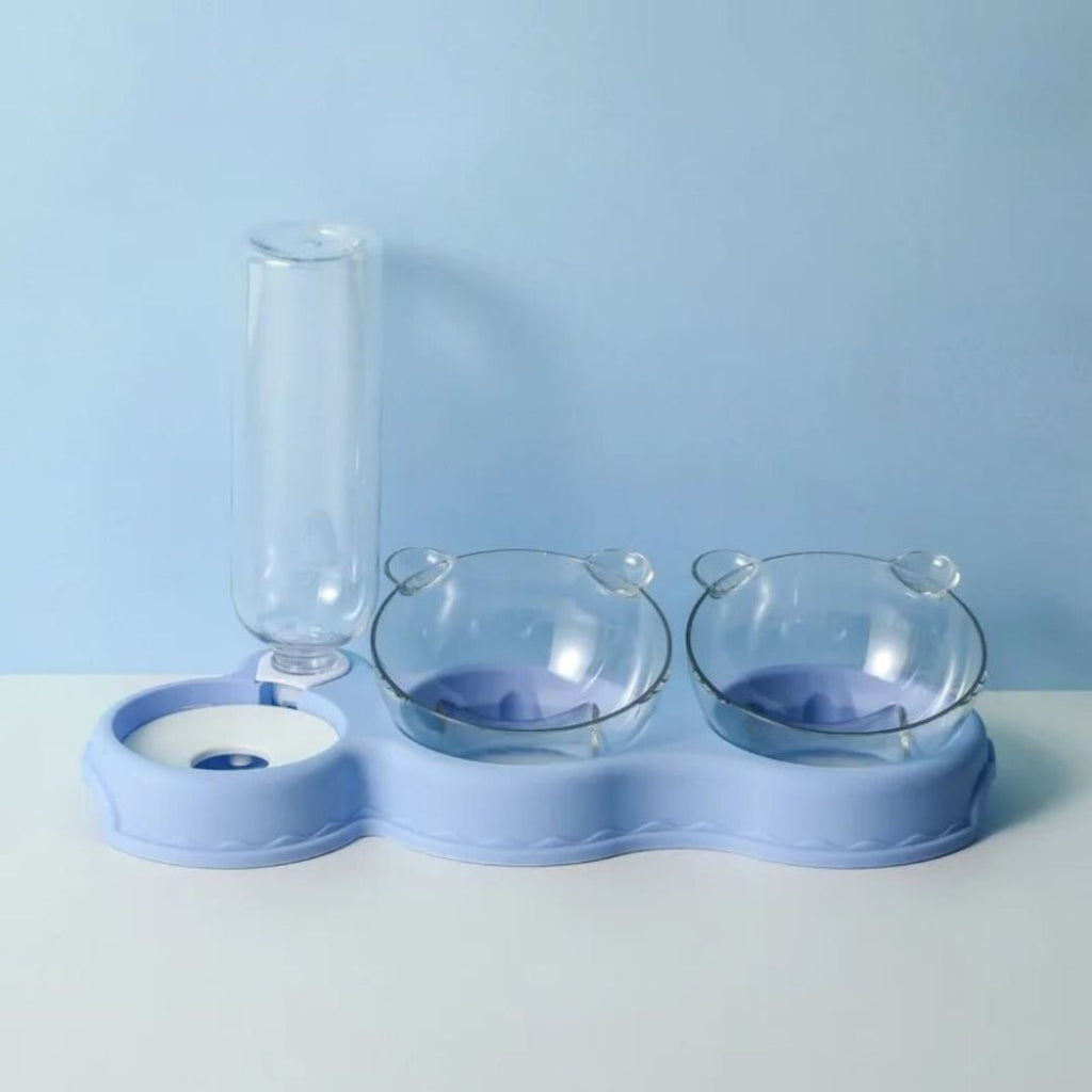 Gravity Pet Feeder with Water Bottle & Double Bowls