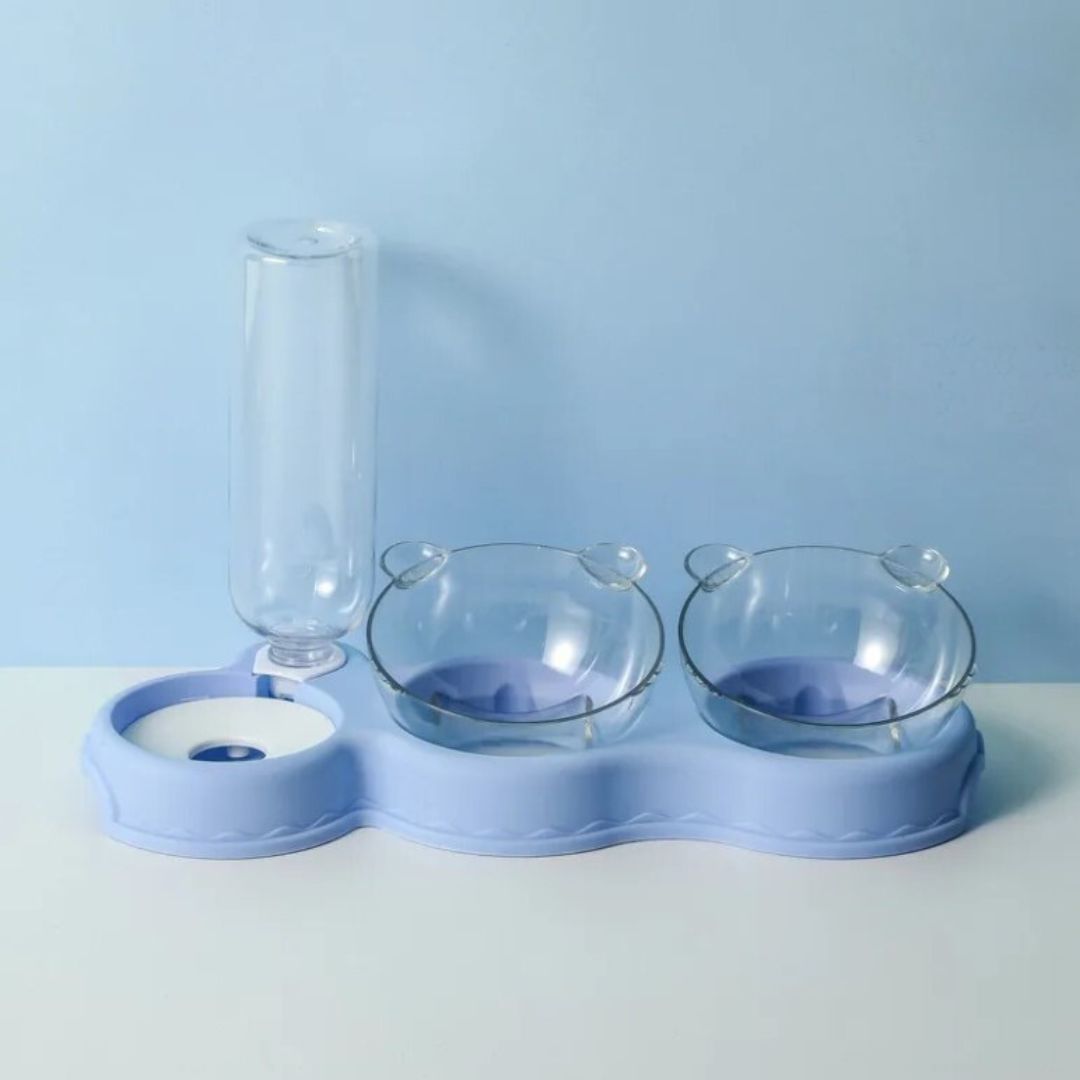 Gravity Pet Feeder with Water Bottle & Double Bowls