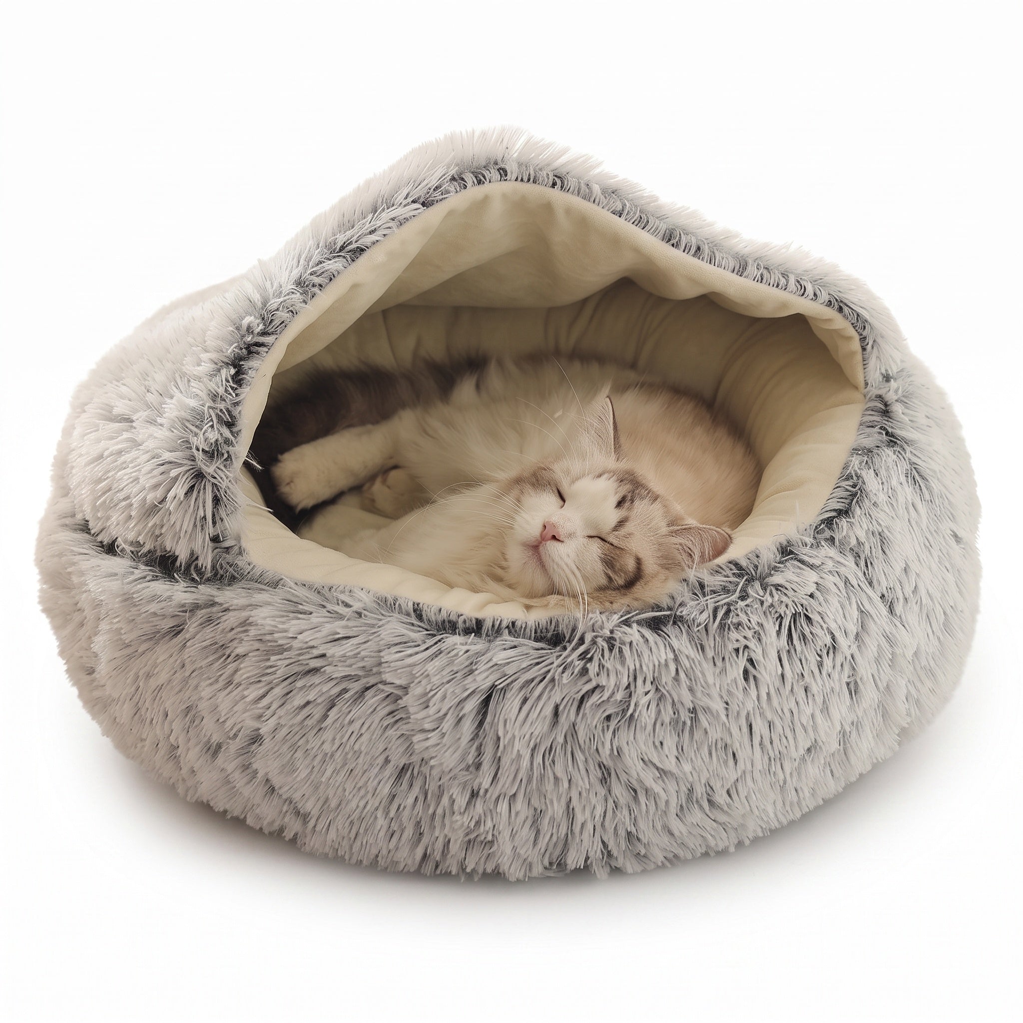 Plush Hooded Pet Bed for Cats & Small Dogs