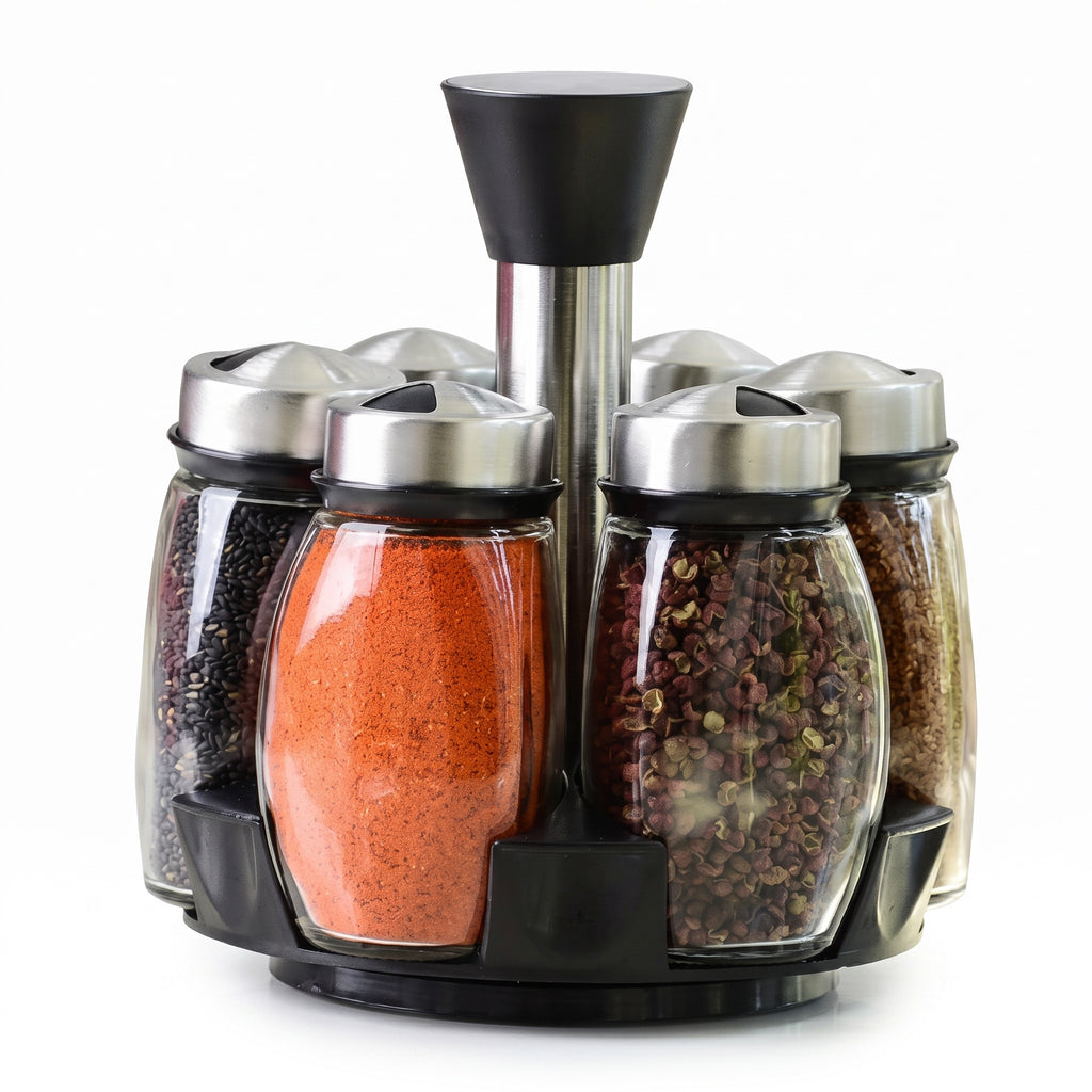 Rotating Spice Rack with Glass Shaker Jars