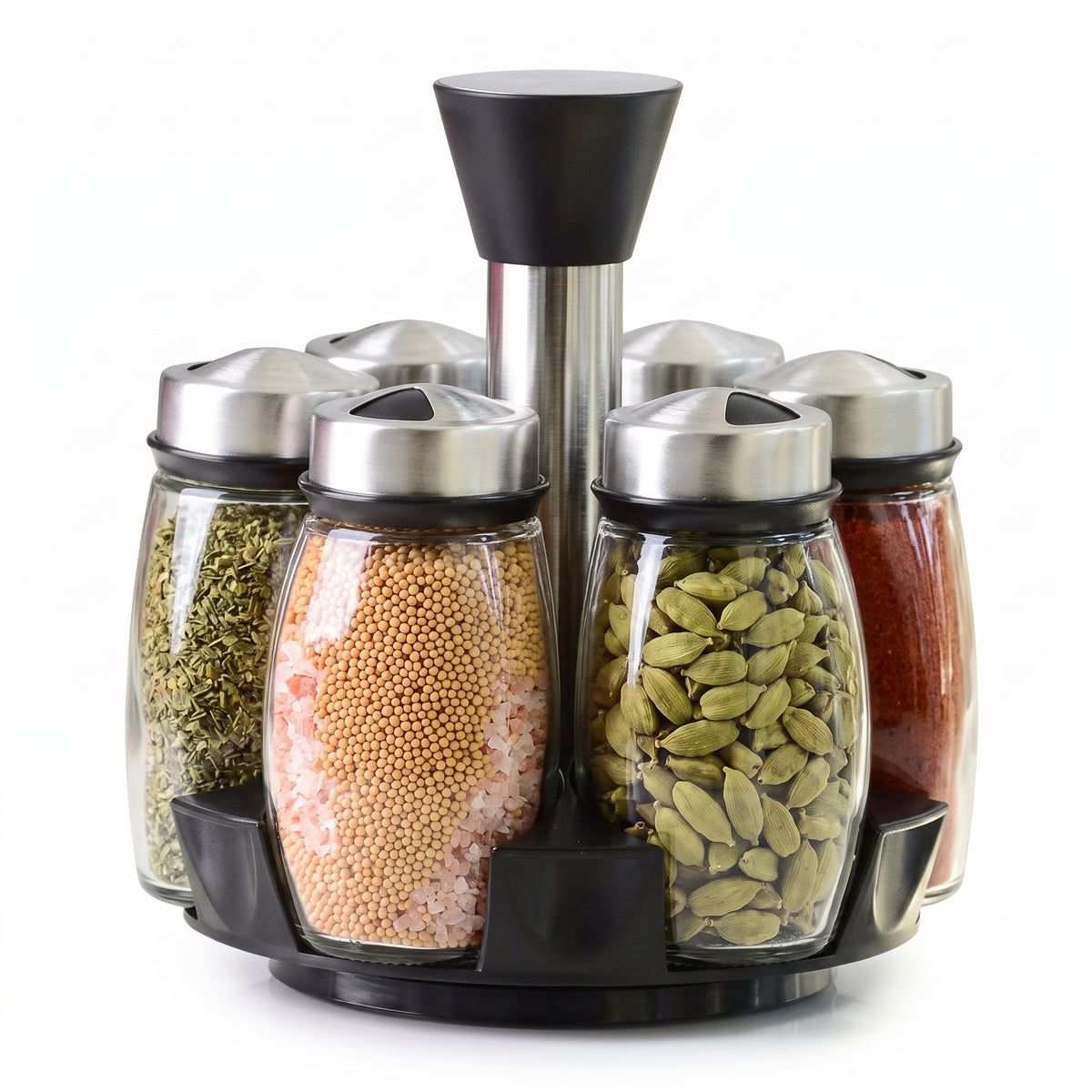 Rotating Spice Rack with Glass Shaker Jars