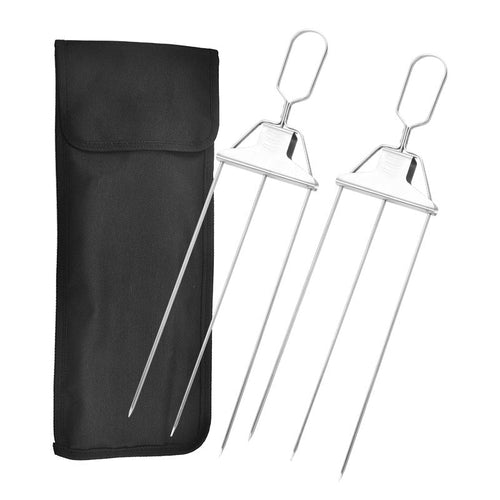 3-Prong BBQ Skewers with Slide Handle, Stainless Steel