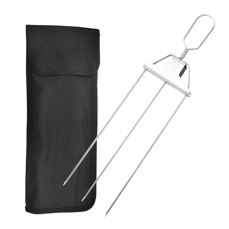 3-Prong BBQ Skewers with Slide Handle, Stainless Steel