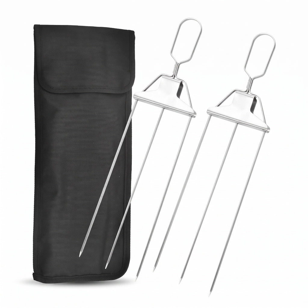 3-Prong BBQ Skewers with Slide Handle, Stainless Steel