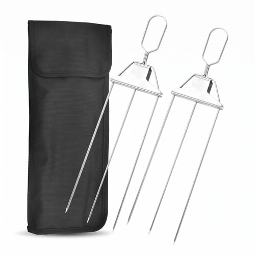 3-Prong BBQ Skewers with Slide Handle, Stainless Steel
