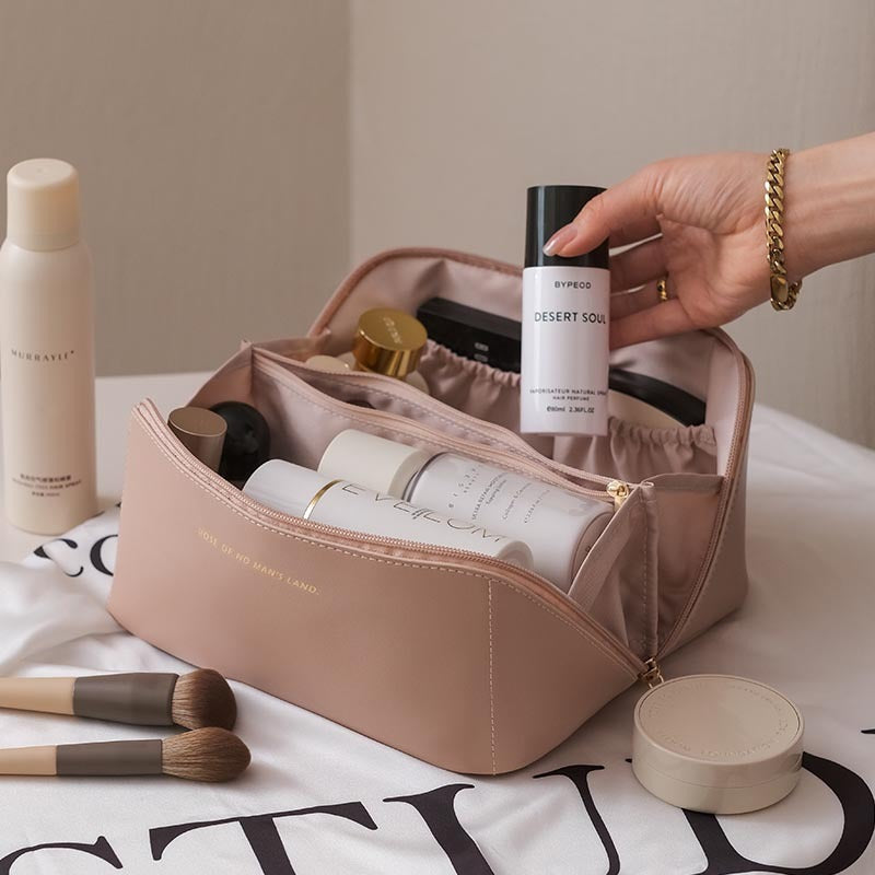 Wide-Open Travel Cosmetic Bag in Vegan Leather